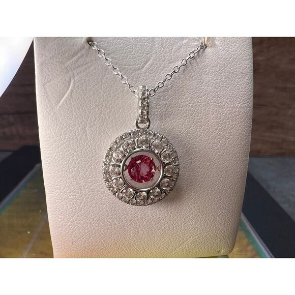 Pink tourmaline white topaz pendant necklace in platinum over 925 silver - Picture 6 of 16